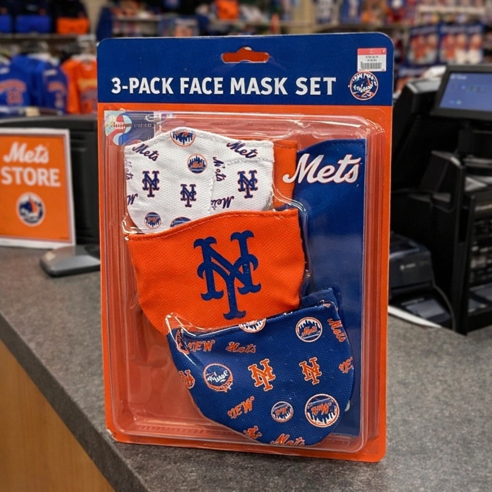 New York Mets 3-Pack Face Mask Set Blue Orange White Fan Gear New‎